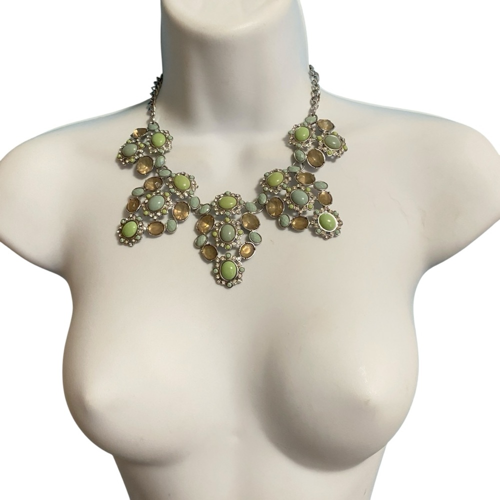 LIA SOPHIA Necklace Fondant Greens Silvertone Bib Statement Signed